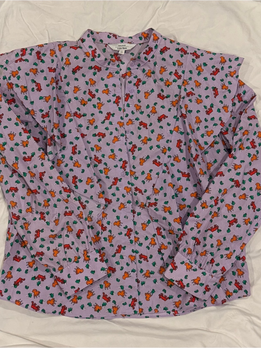 Paris Atelier Other Stories Lavender Shirt with Red & Orange lamb Print - Picture 1 of 3